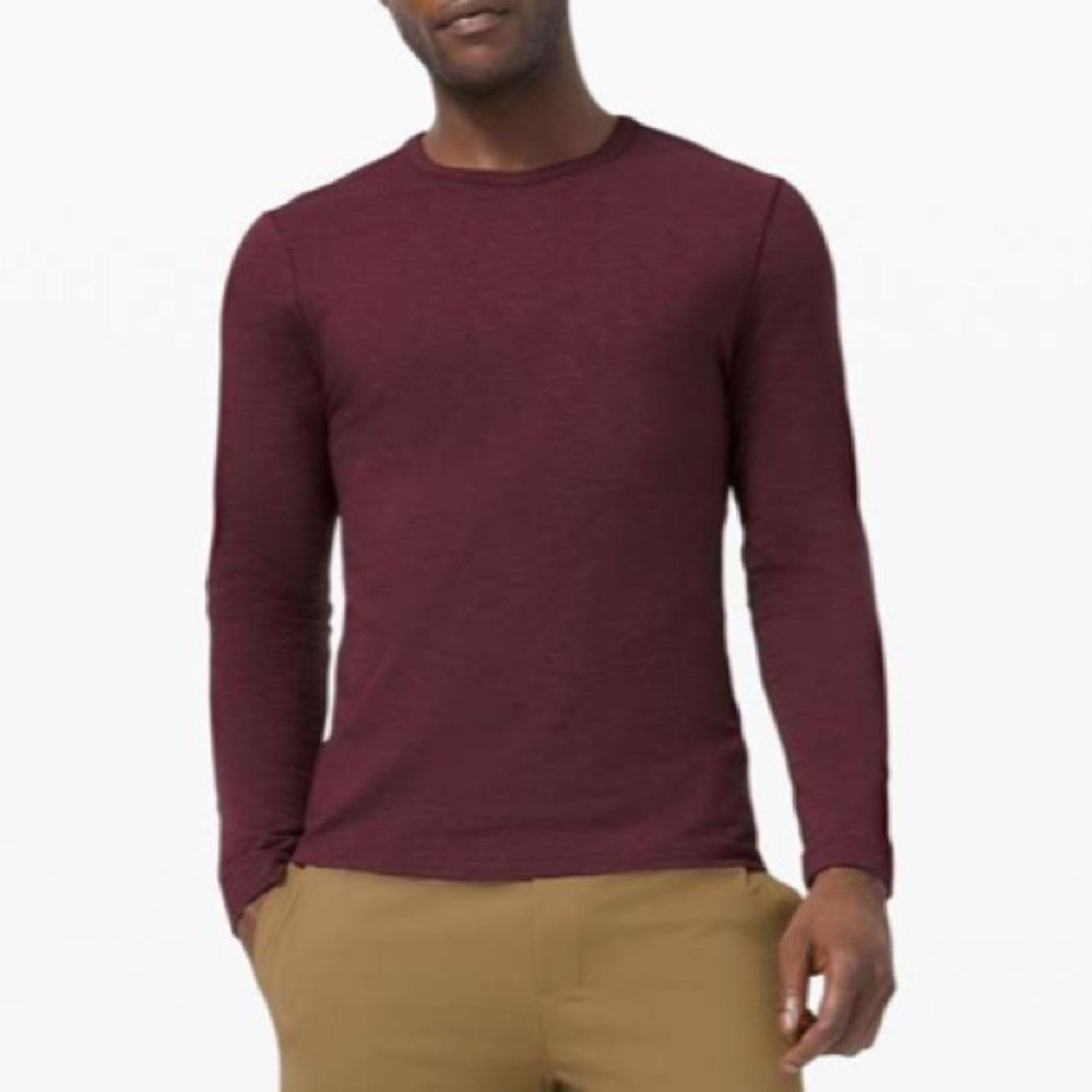 lululemon Men’s 5‎ Year Basic Long Sleeve Heathered Casis Maroon Large